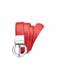 Womens Leather Reversible Belt-Red