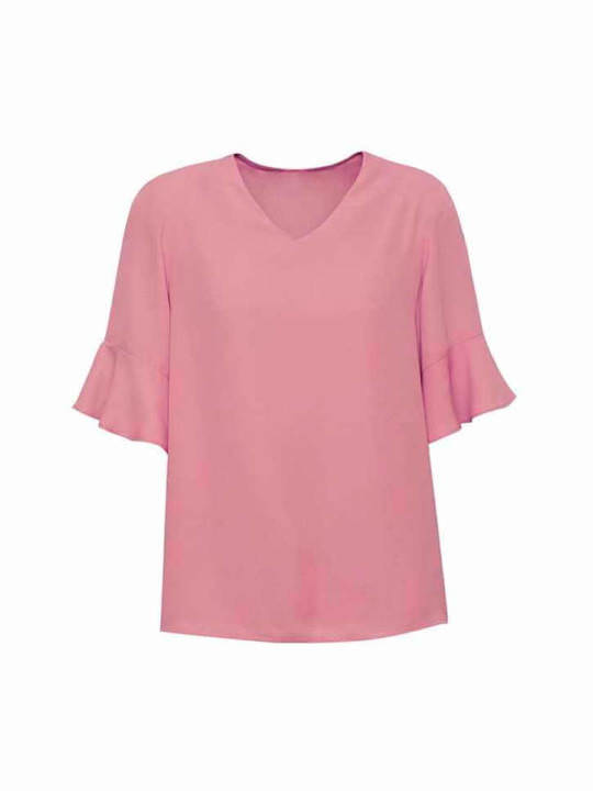 Womens Aria Fluted Sleeve Blouse-Dusty Rose