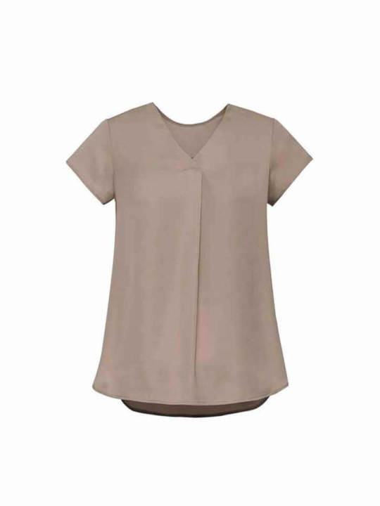 Womens Kayla V-neck Pleat Blouse-Moose