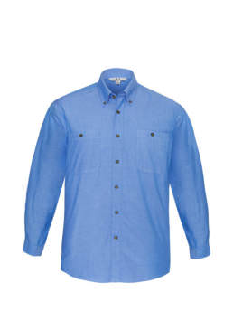 Mens Wrinkle Free Chambray Long Sleeve Shirt