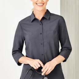 Womens Easy Stretch 3/4 Sleeve Shirt-Charcoal