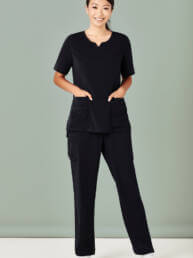 Womens Tailored Fit Round Neck Scrub Top-Black