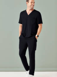 Mens V-Neck Scrub Top-Black