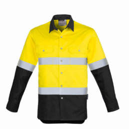 Mens Hi Vis Spliced Industrial Shirt - Hoop Taped-yellow