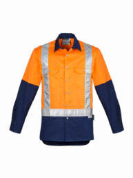 Mens Hi Vis Spliced Industrial Shirt - Shoulder Taped-orange