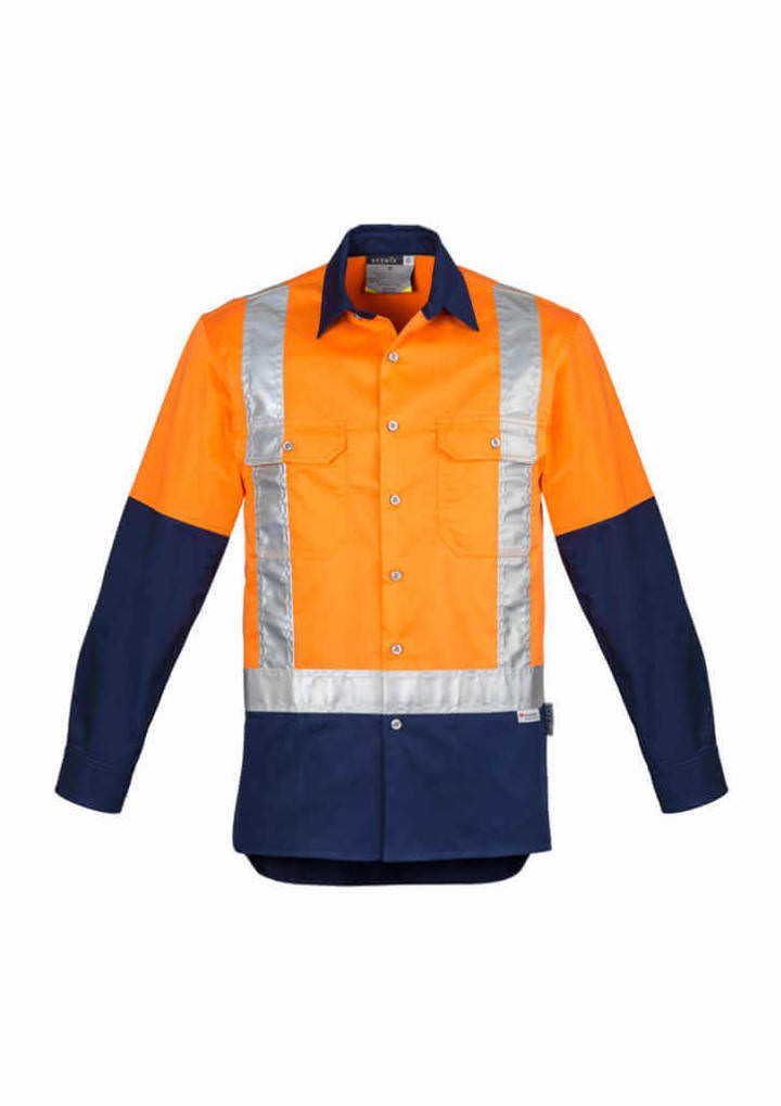 Mens Hi Vis Spliced Industrial Shirt - Shoulder Taped-orange