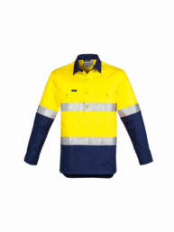 Mens Hi Vis Closed Front L/S Shirt - Hoop Taped-yellow