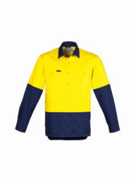 Mens Hi Vis Closed Front L/S Shirt-yellow