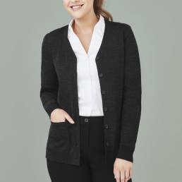 Womens Button Front Cardigan-Charcoal