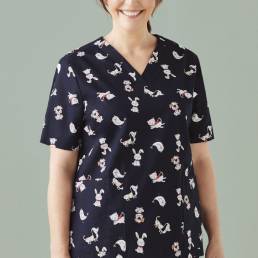 Womens Best Friends Scrub Top-Midnight Navy